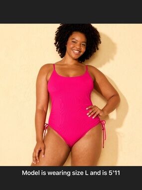 NWT Ribbed Adjustable Drawstring One Piece Swimsuit - Shade & Shore™, Pink, L